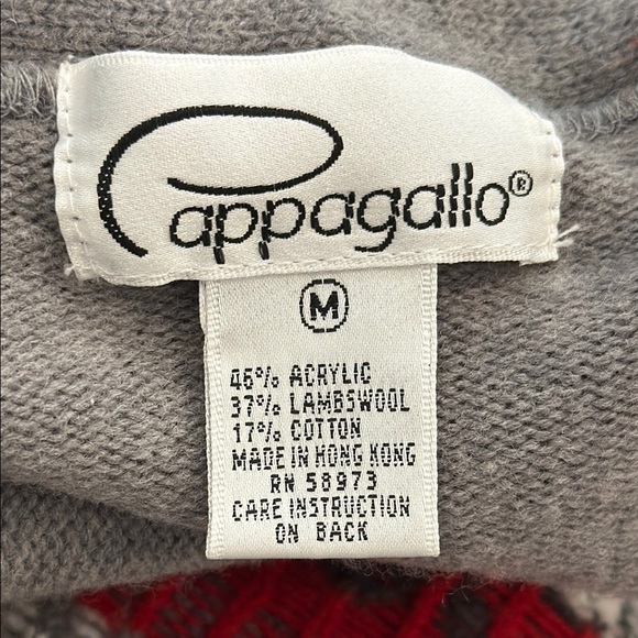 Cappagallo Medium Wool Blend Grey Red Cardigan Toggle Sweater Fair Isle Pattern - Picture 9 of 10